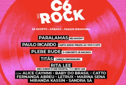 C6 Rock 2026 no Parque Ibirapuera, em São Paulo é imperdível. Dia 22 de agosto. Ingressos para o evento você encontra aqui.